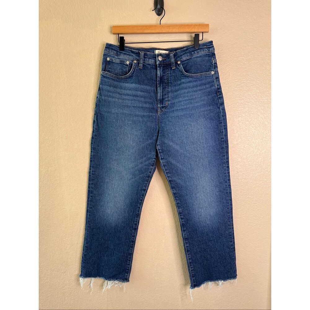Madewell 90’s Straight Crop Jeans Womens Size 30 Medium Wash High Rise Raw Hem